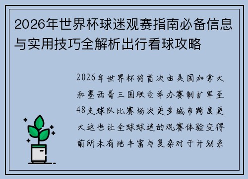 2026年世界杯球迷观赛指南必备信息与实用技巧全解析出行看球攻略